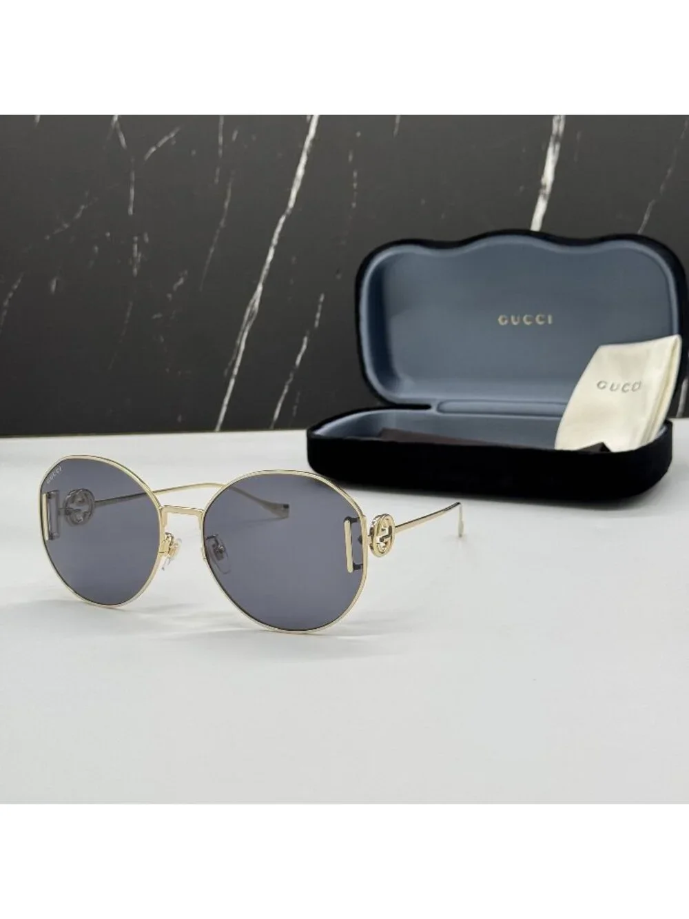 New Gucci GG1206SA 002 Women Oversized Gold Gray Sunglasses